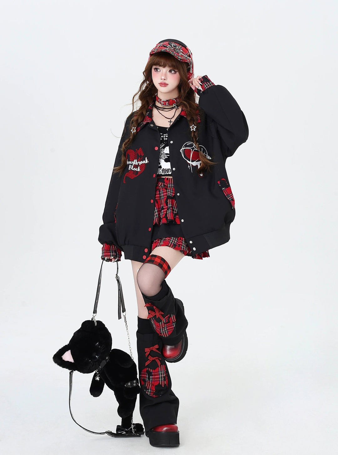 Y2K Autumn/Winter Coat Embroidery Plaid Baseball Jacket – Honey Y2K Autumn/Winter Coat Embroidery Plaid Baseball Jacket – Honey