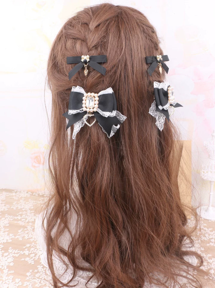 Jirai Kei Hair Clip, Rhinestone Bow & Heart Pendant 45071:834157