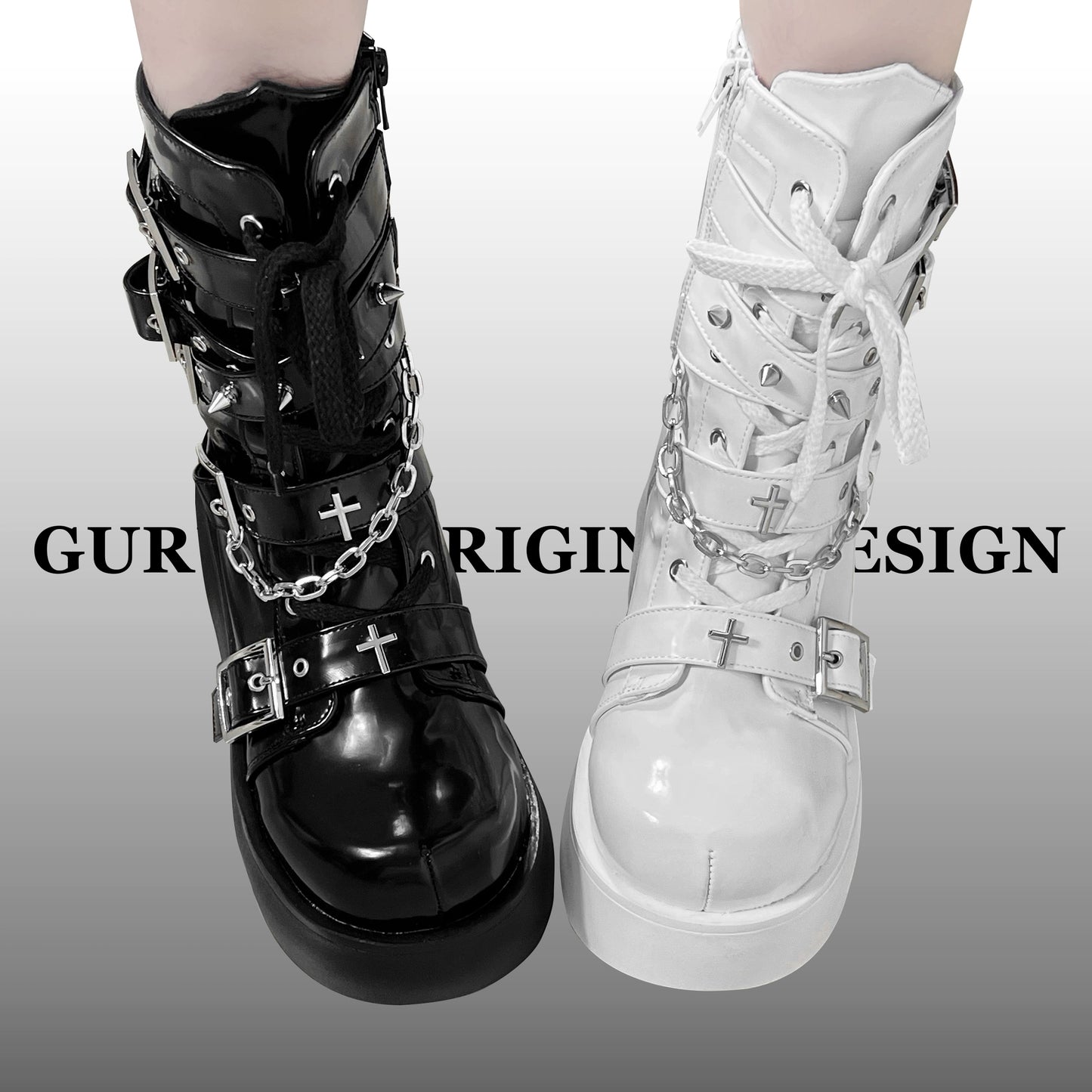 Y2K Spicy Girl Cross Black White Platform Shoes Boots 28962:343864