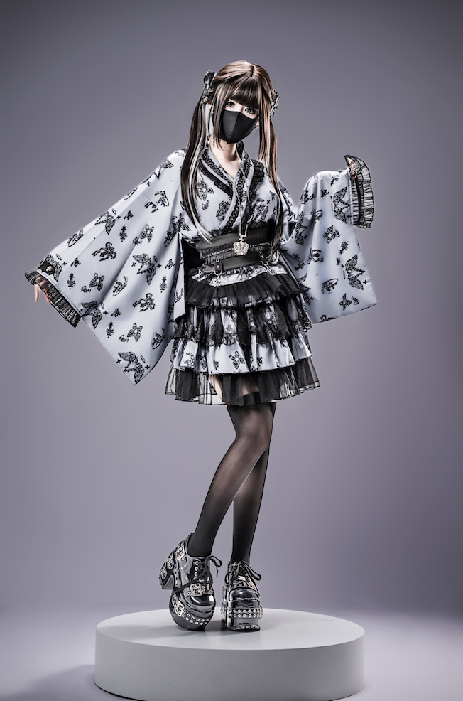 Gothic Blouse and Skirt Yukata Set, Wing Print 45129:835633
