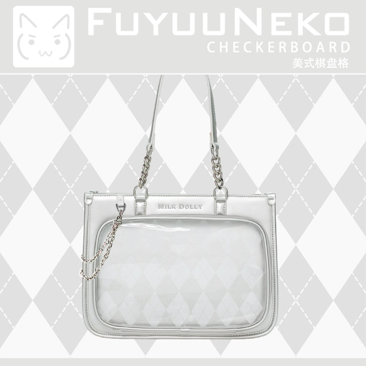 Large Capacity Ita Bag, Checkered Background (Silver) 43233:779401