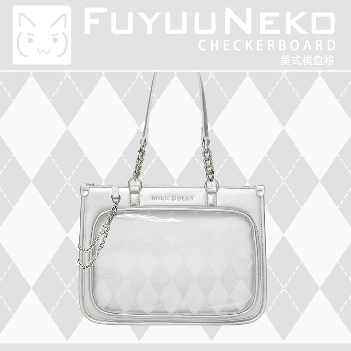 Large Capacity Ita Bag, Checkered Background (Silver) 43233:779401