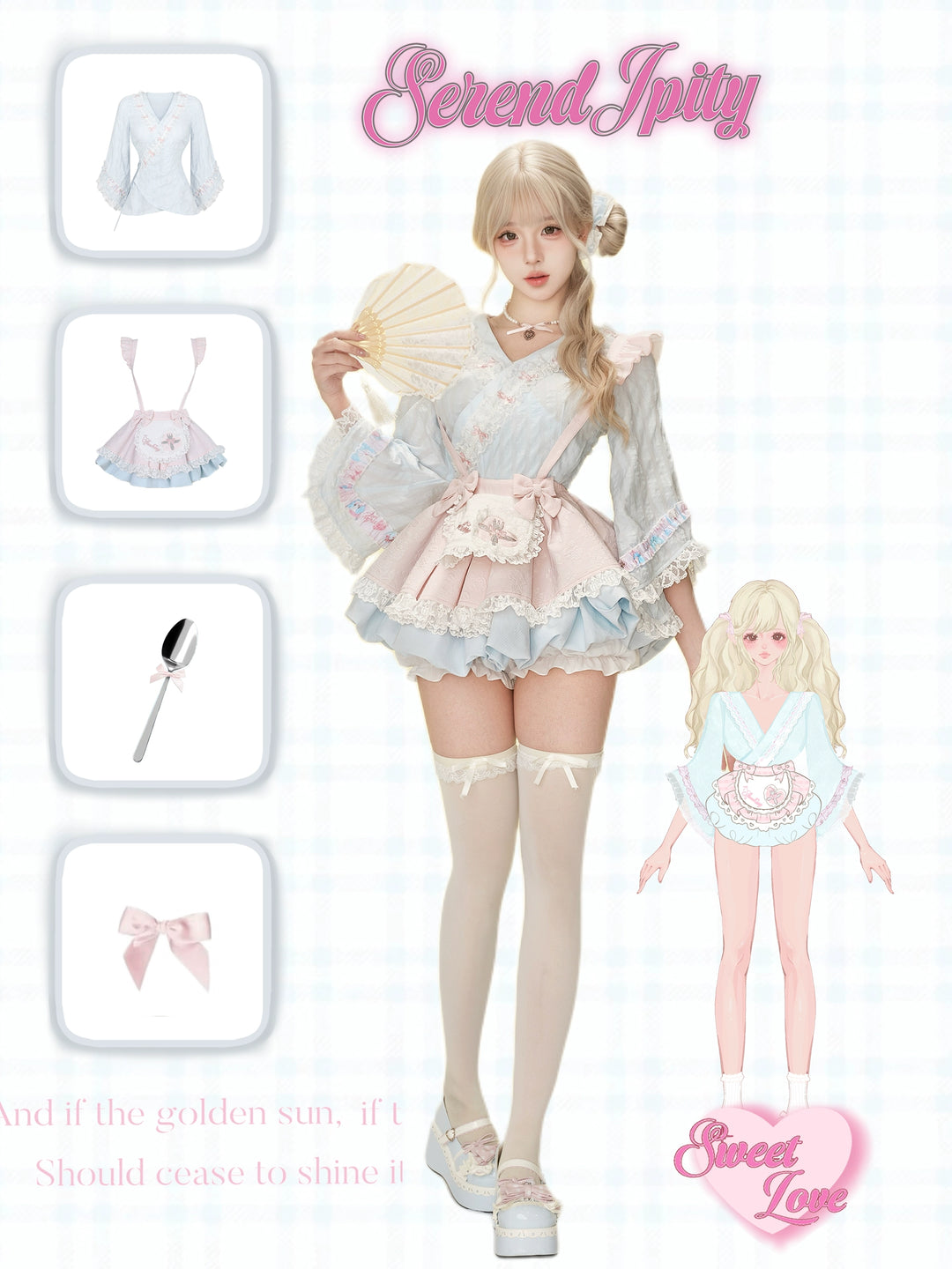 Gyaru Kimono Blouse, Puffy Suspender Skirt 43437:780163