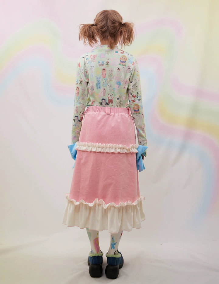 Kawaii Pink Skirt Puppy Print Lace Corduroy Skirt 31710:370010 31710:370010