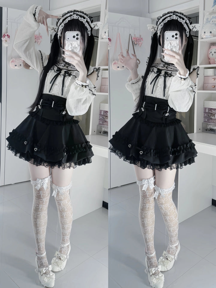 Fluffy Jirai Kei Bubble Skirt, Detachable Waist Bows 45936:870215