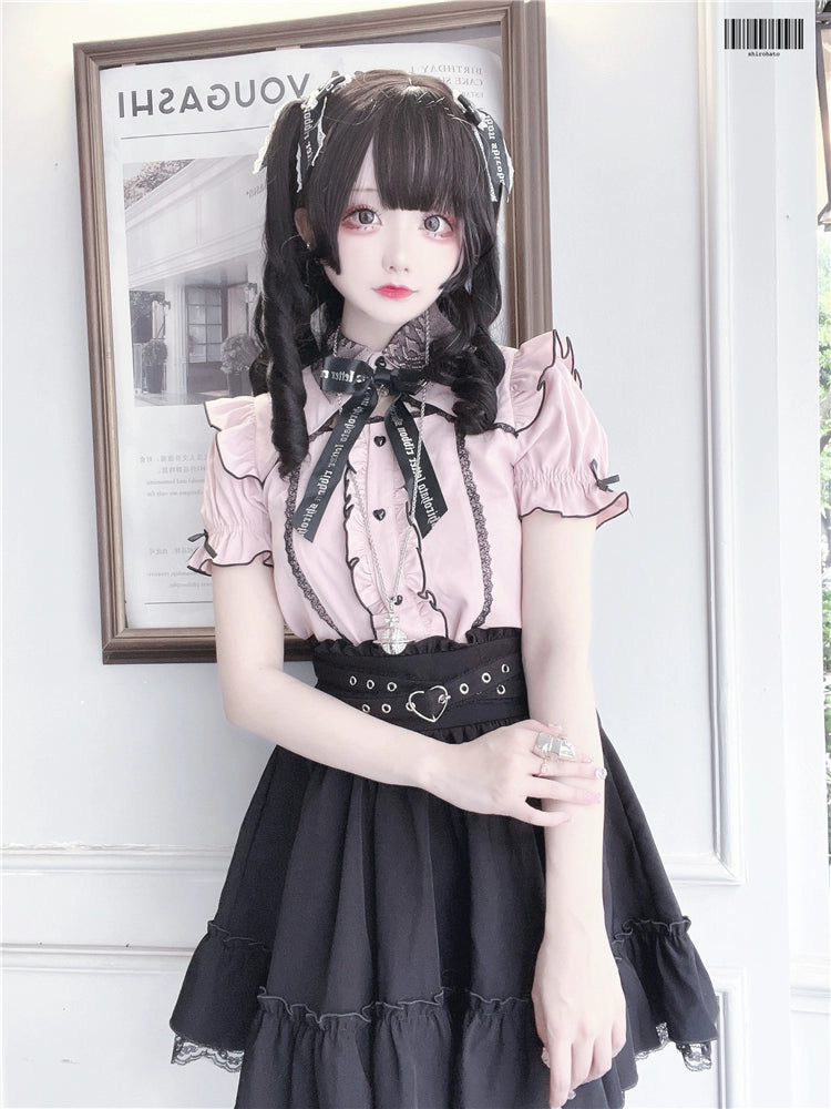 Black Jirai Kei Skirt Heart Buckle Cross-Strap Overalls (L M S XS) 31996:397320