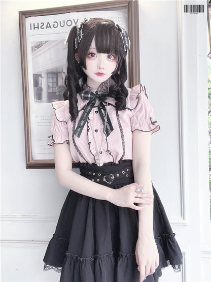 Black Jirai Kei Skirt Heart Buckle Cross-Strap Overalls 31996:397342