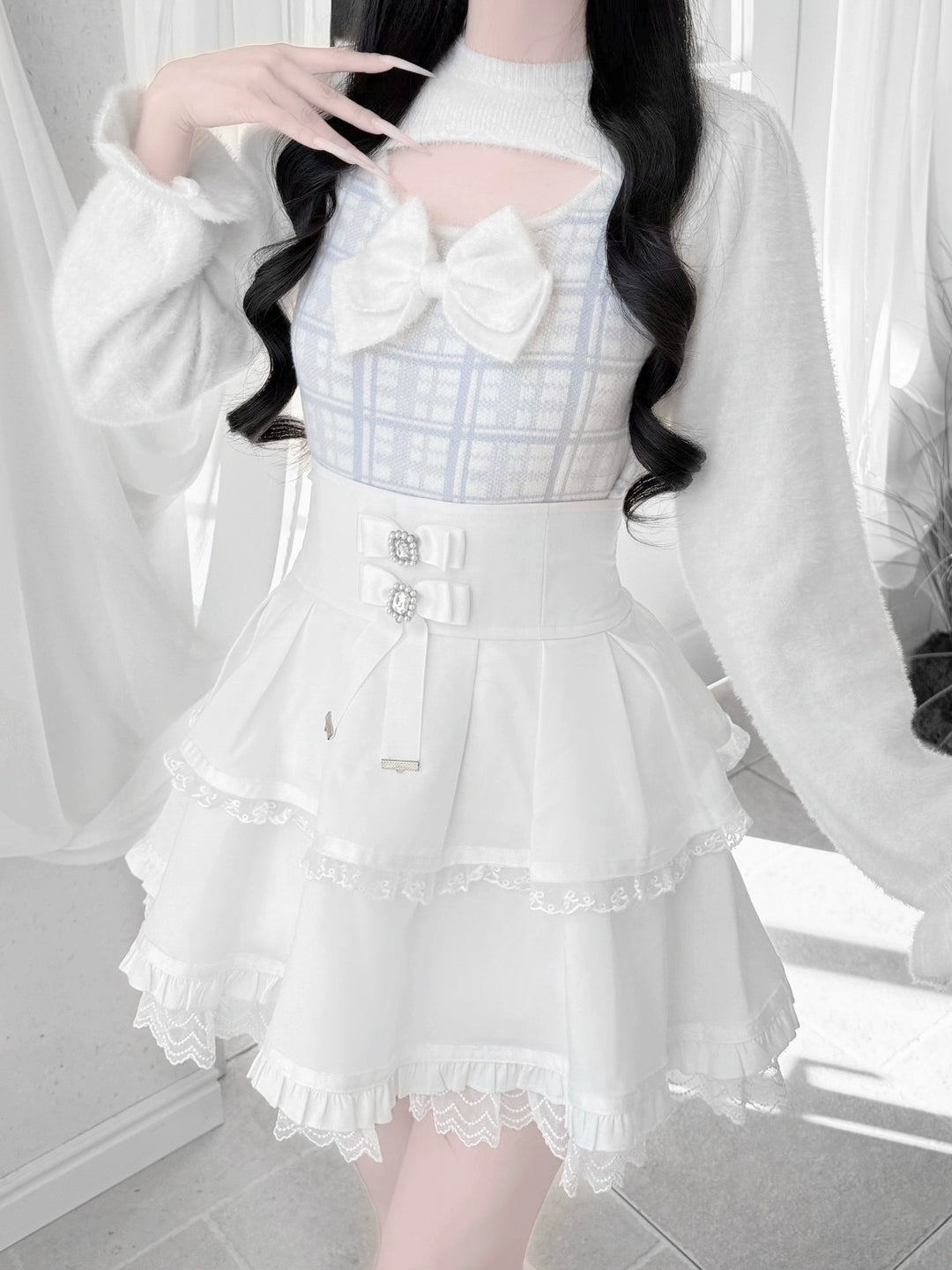 Jirai Kei Chest Cut-Out Sweater, Faux Mink Plush 44155:797196