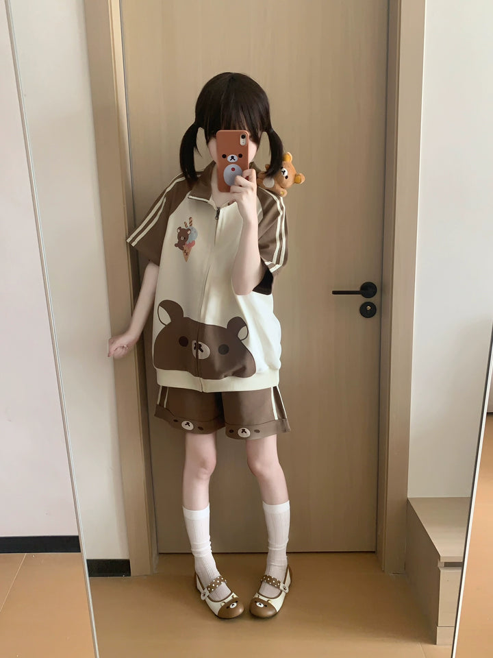 Summer Kawaii Outfit, Short Sleeve Zip-Up Sweatshirt 43557:779731