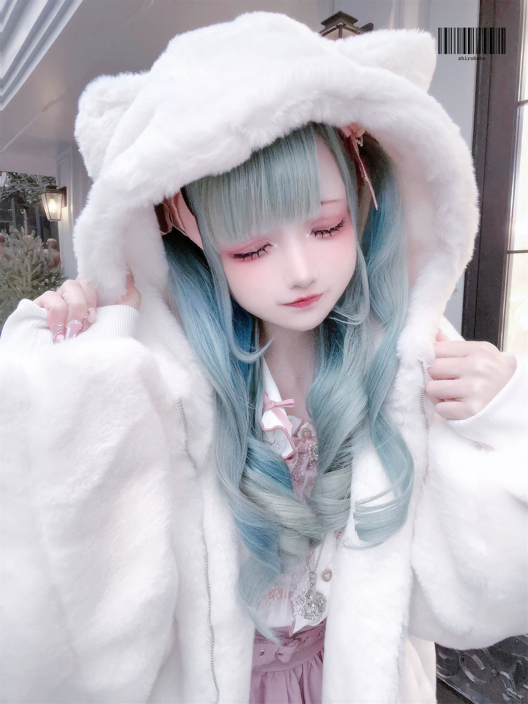 Jirai Kei Winter Coat Cat Ear Hoodie Thick Fleece Coat 40956:682330