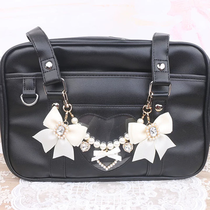 Ryousangata Bag Chain & Bow Charm, Heart-Shaped Rhinestone 45075:839492