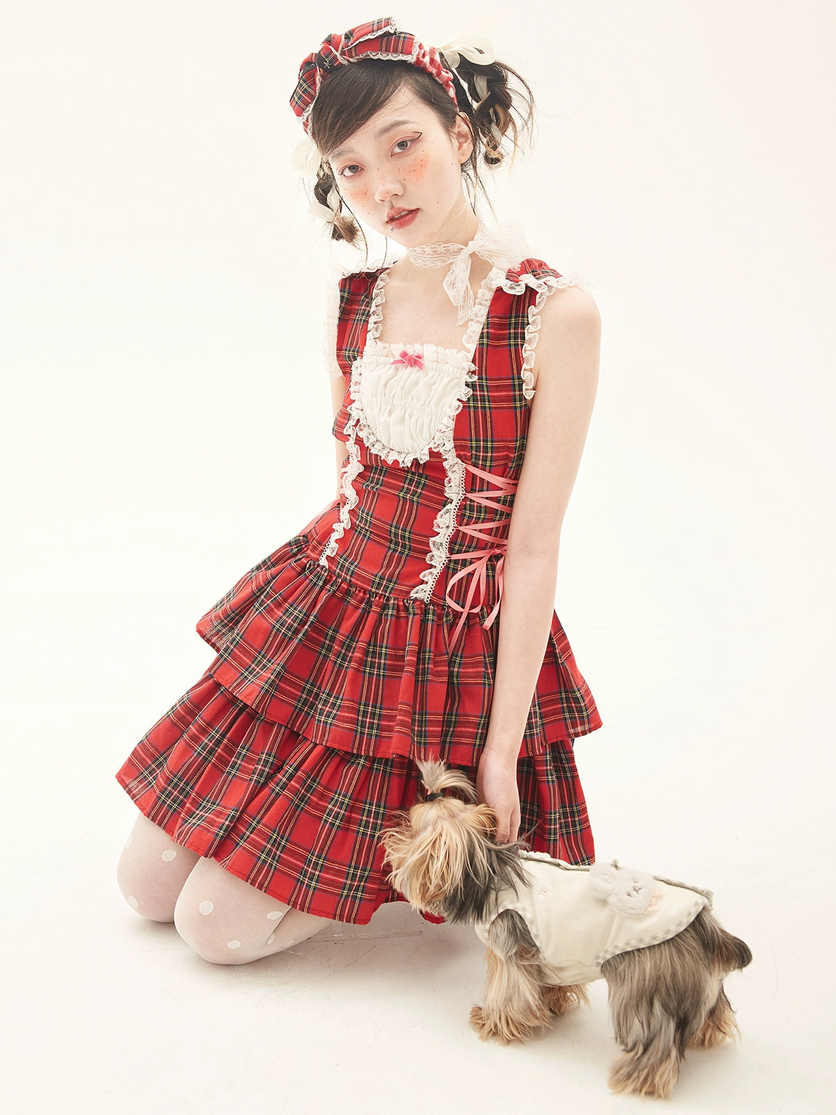 Lolita Dress Retro Red Plaid Dress Cool Girl Dress 36162:543200