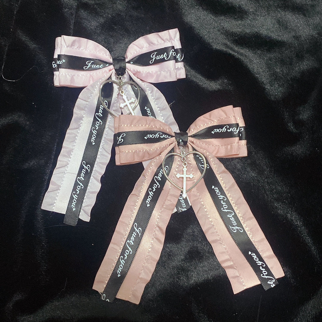 Jirai Kei Black Pink Bow Tie Hair Clip 29320:355692 29320:355692