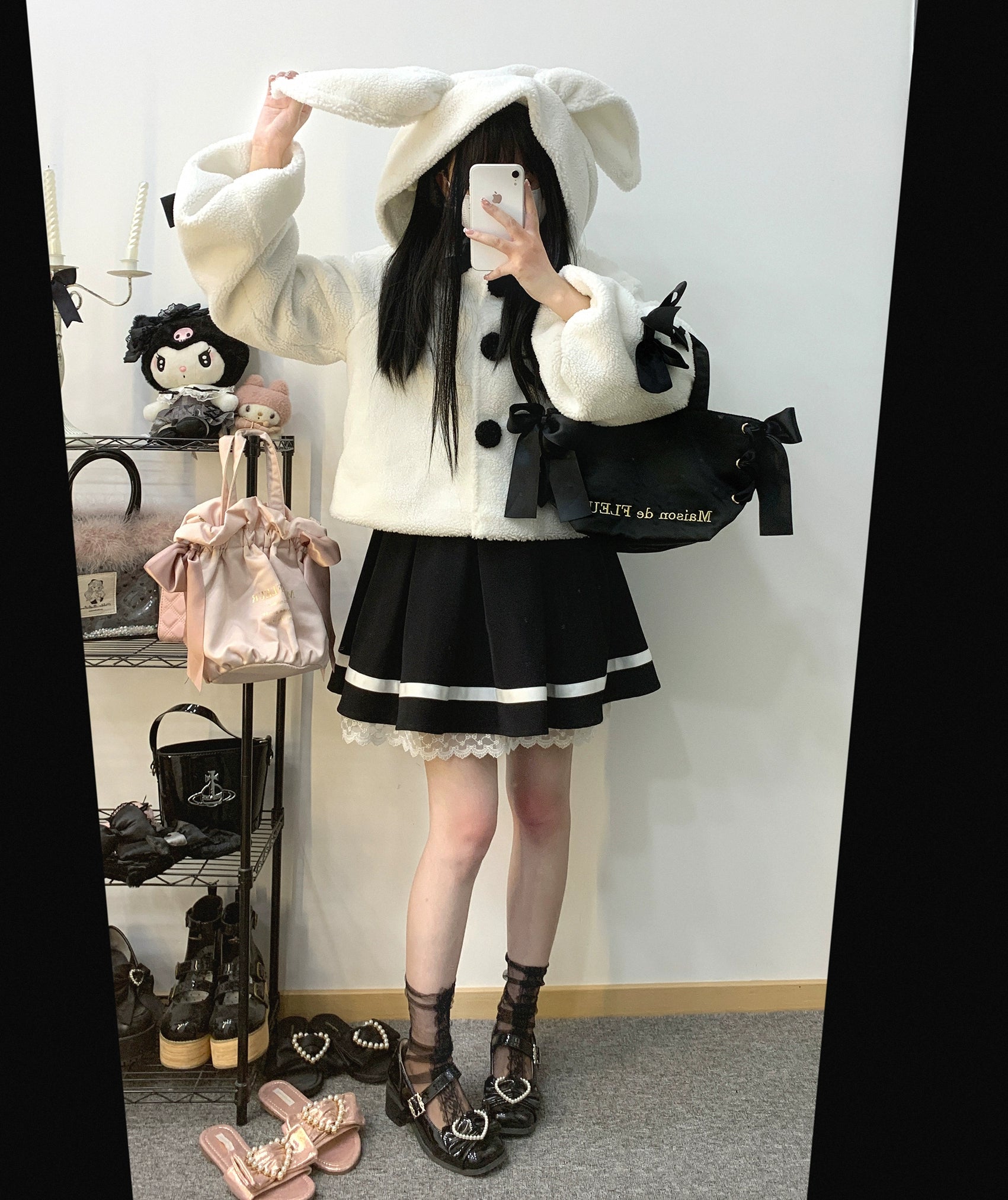Jirai Kei Skirt High Waist Lace Up Skirt With Bow Tie 31860:396688