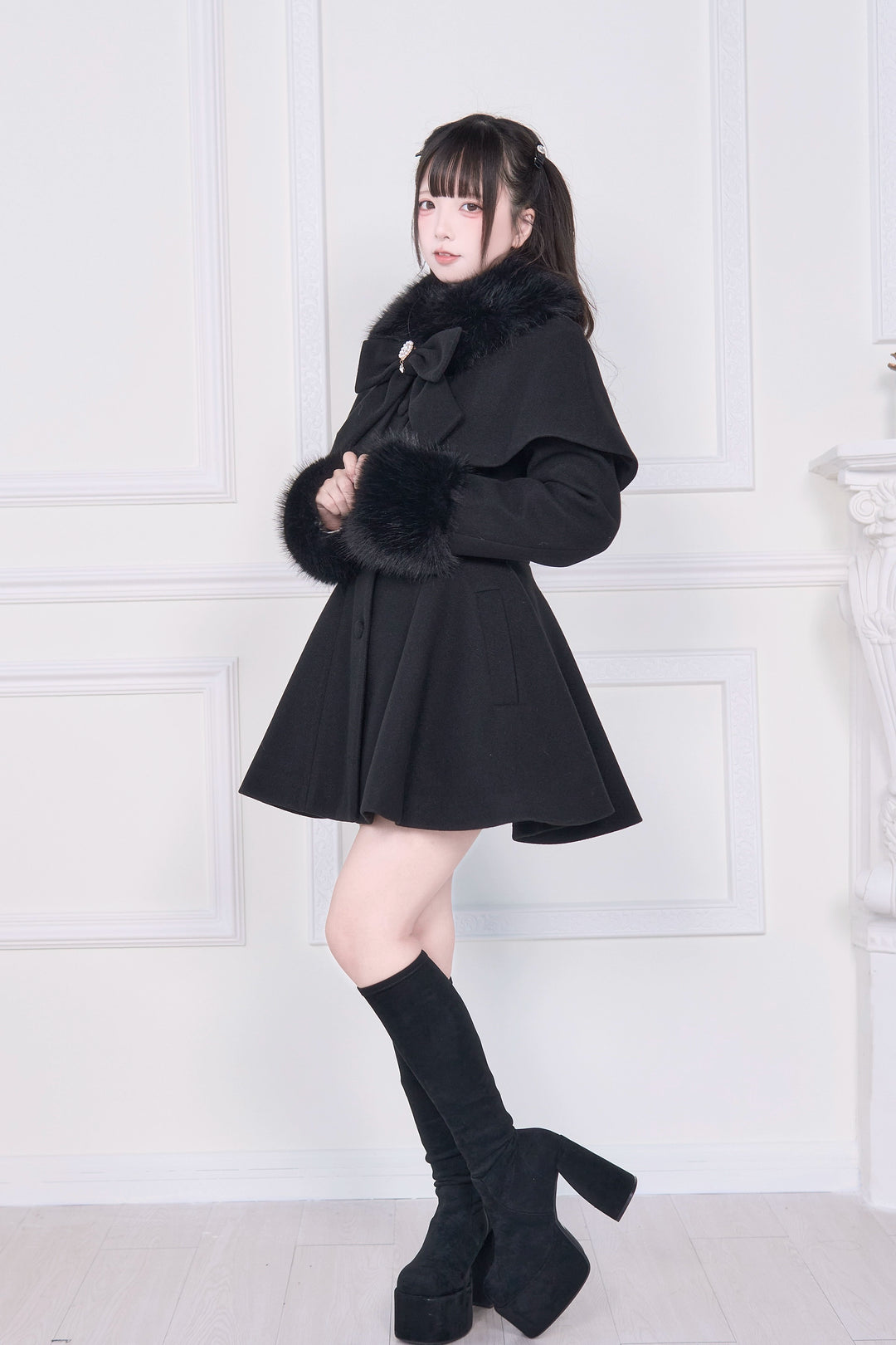 Ryousangata Winter Coat, Faux Fur, Detachable Bow & Cape 44066:794468