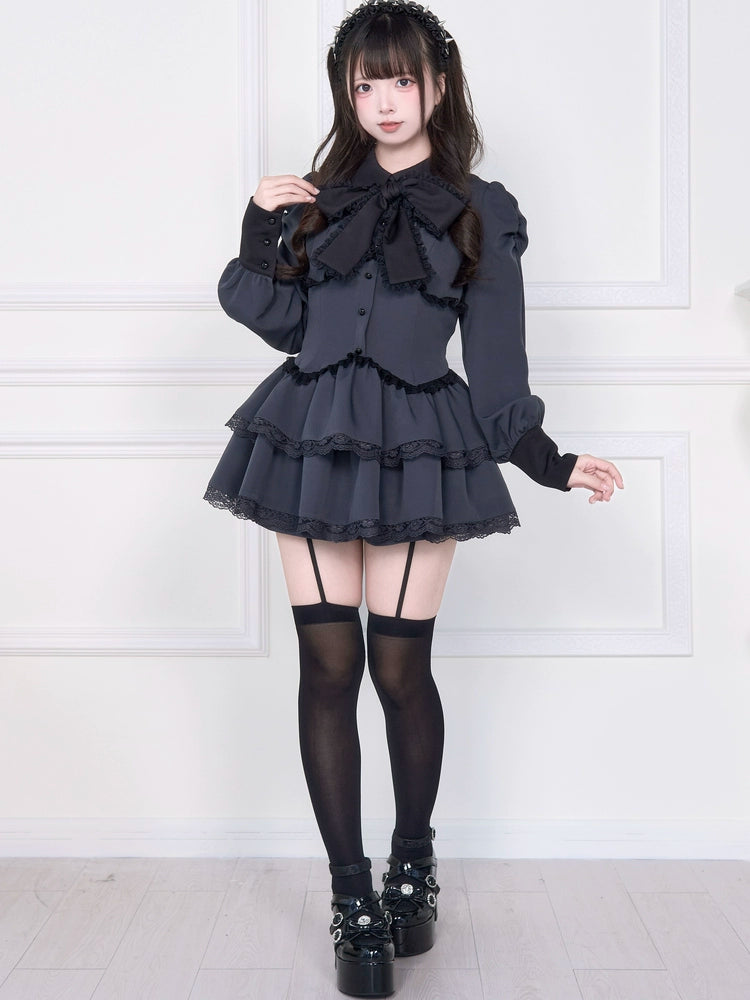 Long-sleeved Jirai Kei Dress, Elastic Shorts 44117:796528