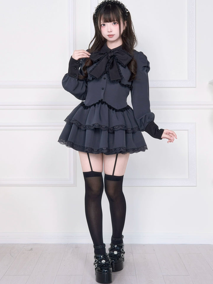 Long-sleeved Jirai Kei Dress, Elastic Shorts 44117:796528