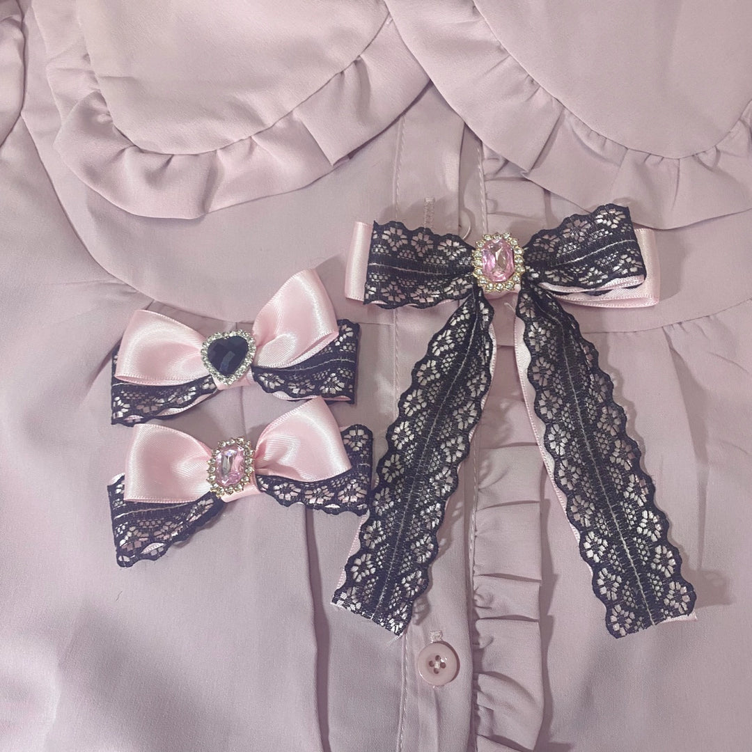 Jirai Kei Black Pink Bow Tie Hair Clip 29320:355722 29320:355722