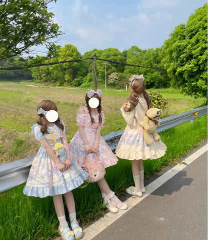 Sweet Lolita Dress Bear Print Jumper Dress Kawaii Salopette 37288:555310