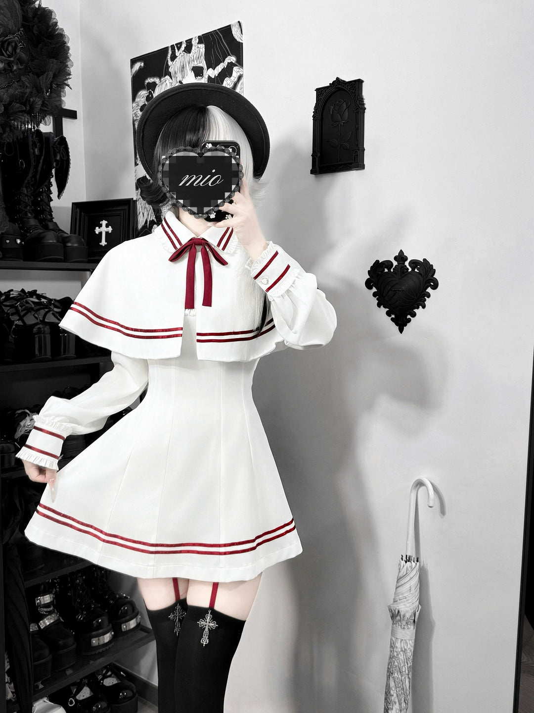 Japanese Style Cape Dress Set, Black & White (L M S XL XXL) 45264:844243