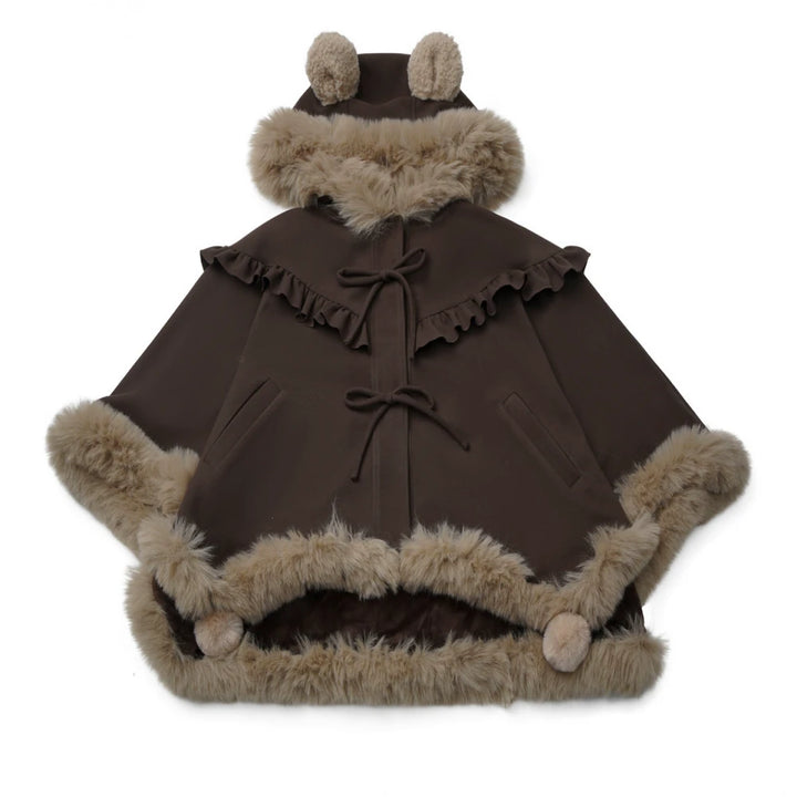 Winter Plaid Suspender Bubble Skirt, Bear Ear Plush Cape (L M S) 45991:872156