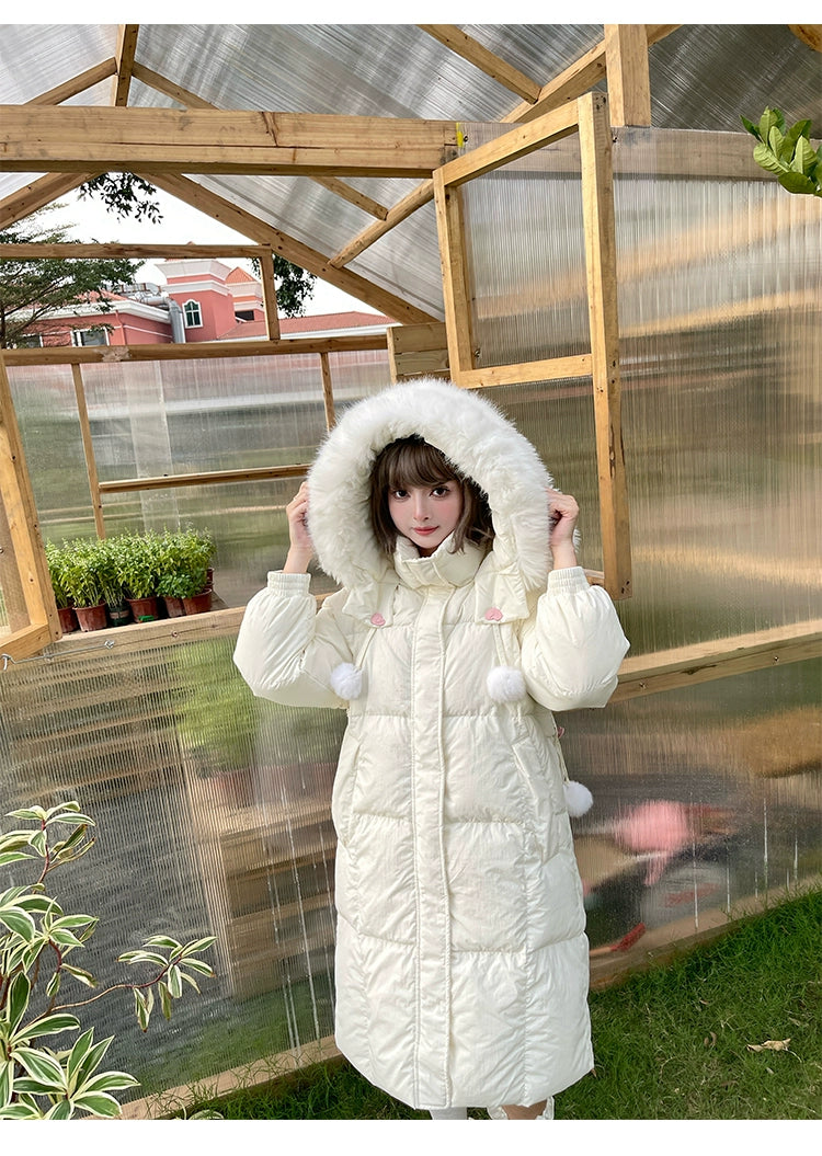 Kawaii Winter Coat Rabbit Ear Hooded Long Down Jacket 40340:665570