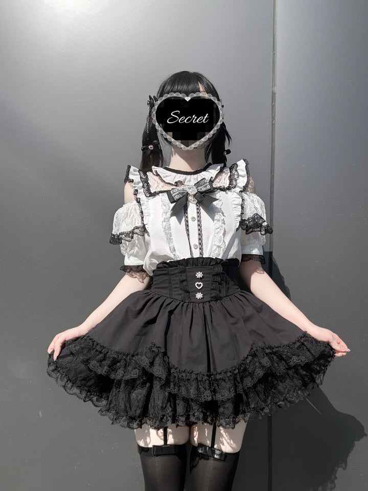 Jirai Kei Open-Shoulder Blouse with Ruffles 45647:857164