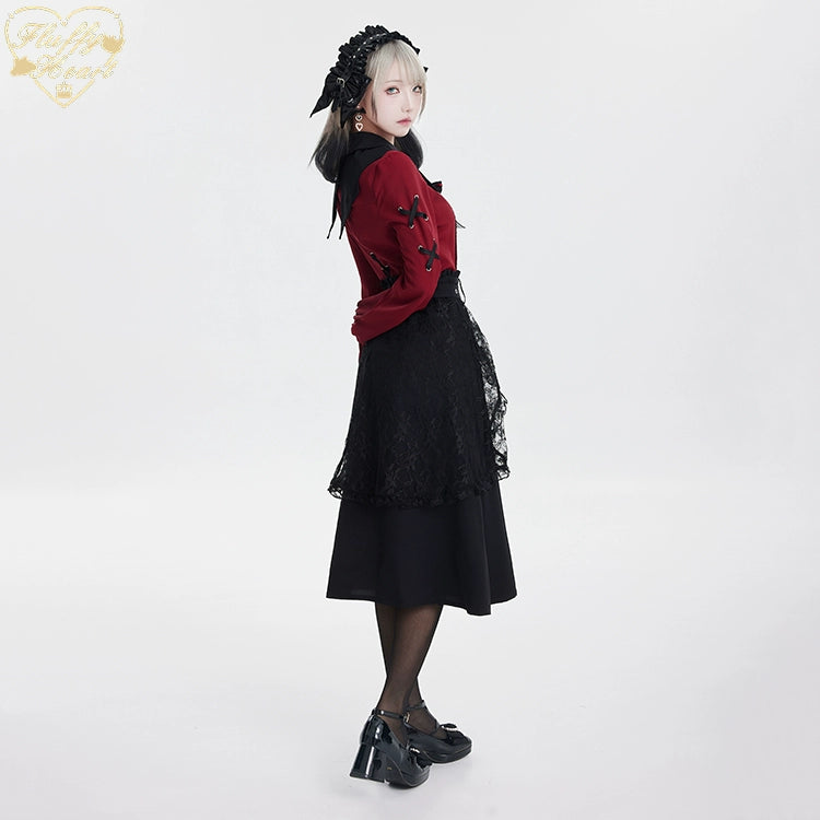 Jirai Kei Black Skirt Double Layer Long A-line Skirt 31468:366472
