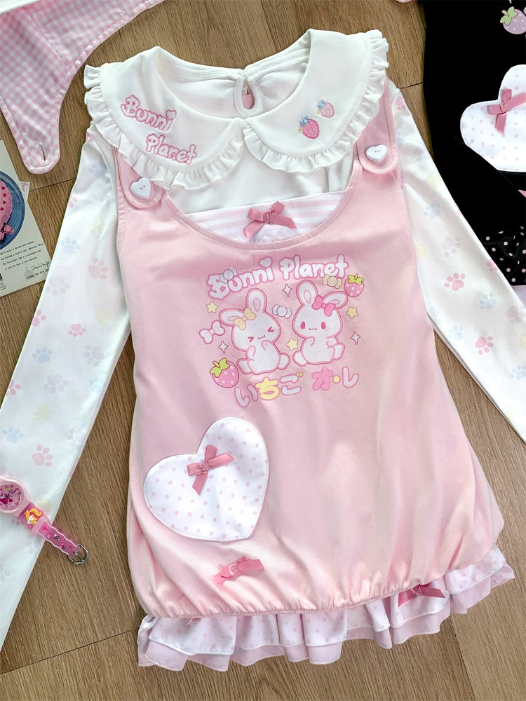 Kawaii Strawberry Bunny Tank Top with Detachable Bunny Hood 43030:762428