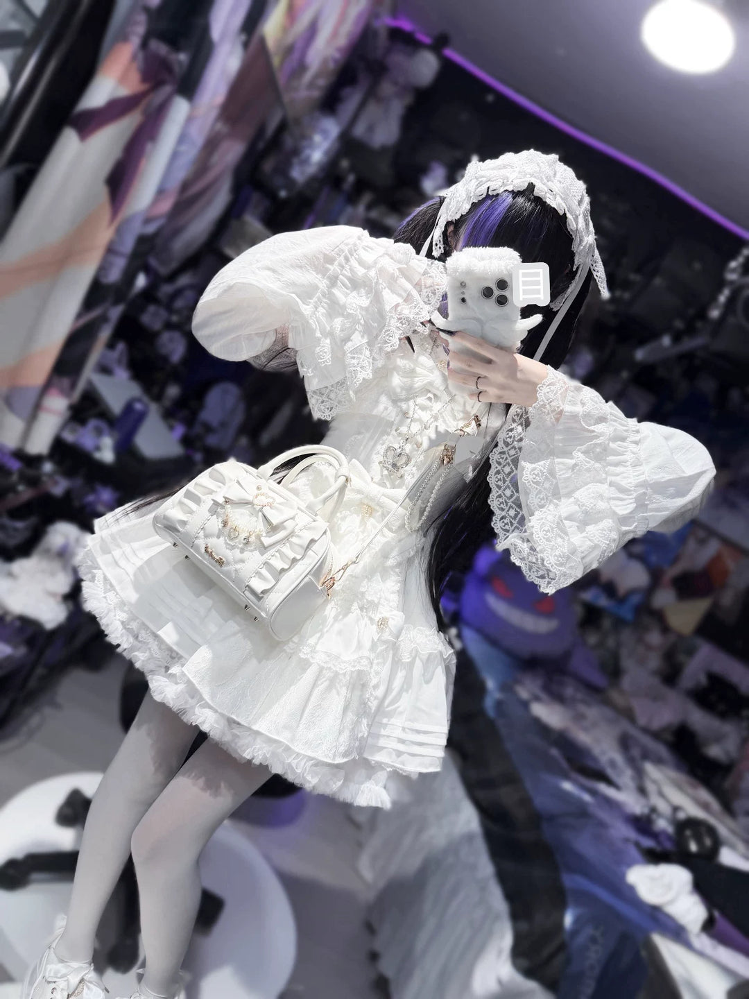 Jirai Kei 2-Way Handbag, Bow-Pearl Side Charm 44558:813627