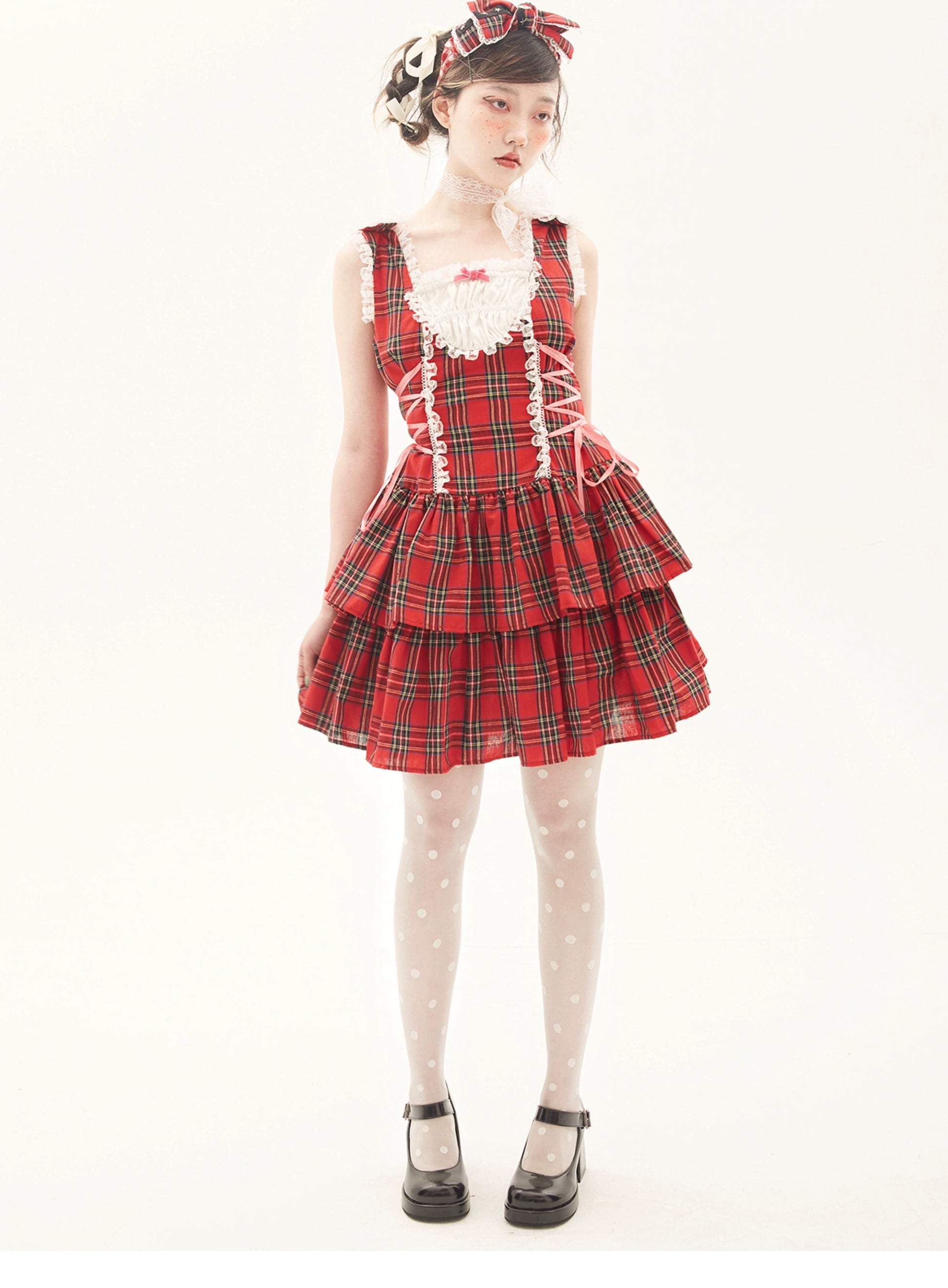 Lolita Dress Retro Red Plaid Dress Cool Girl Dress 36162:543192