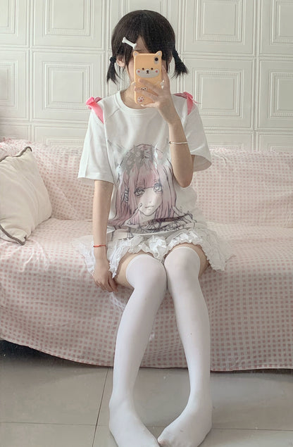 Jirai Kei Short Sleeve T-shirt Anime Print Top 37576:575308