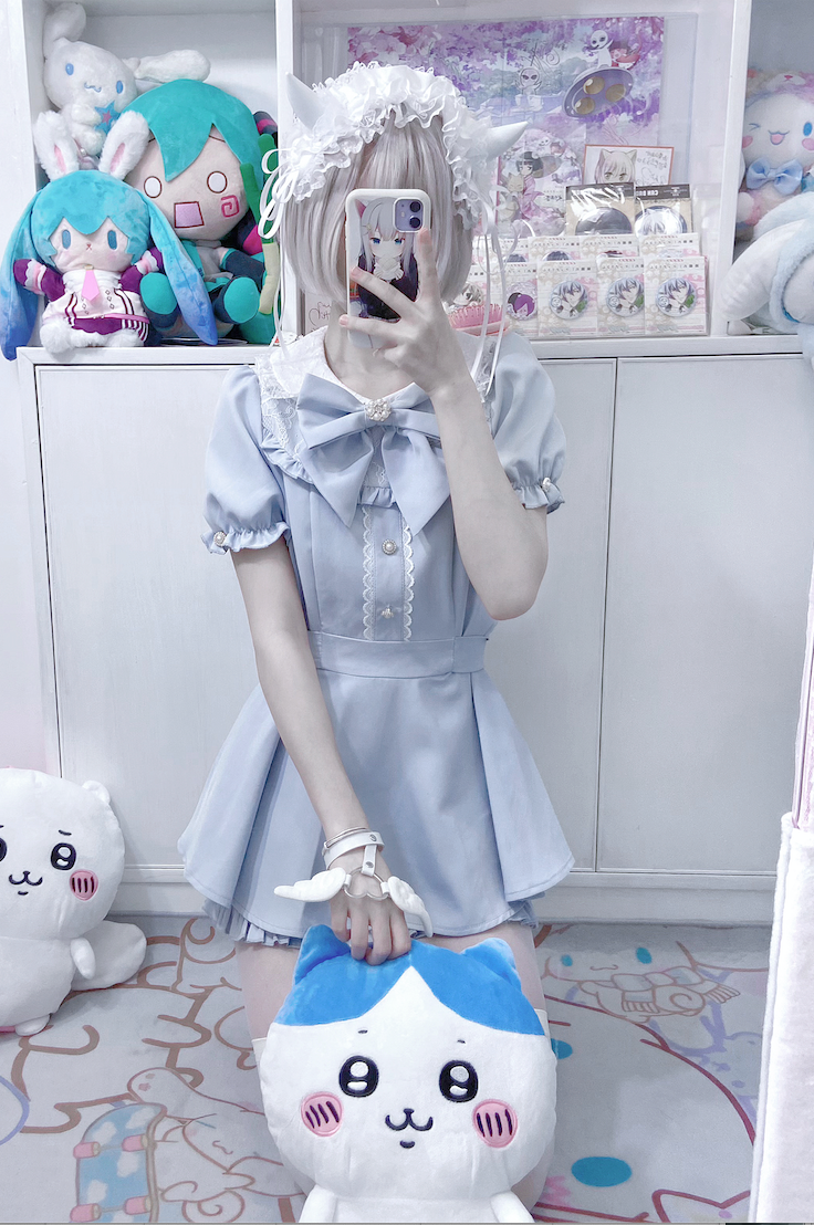 Jirai Kei Set Up Blue Black Pink Blouse And Shorts (L M S XL) 21646:332116