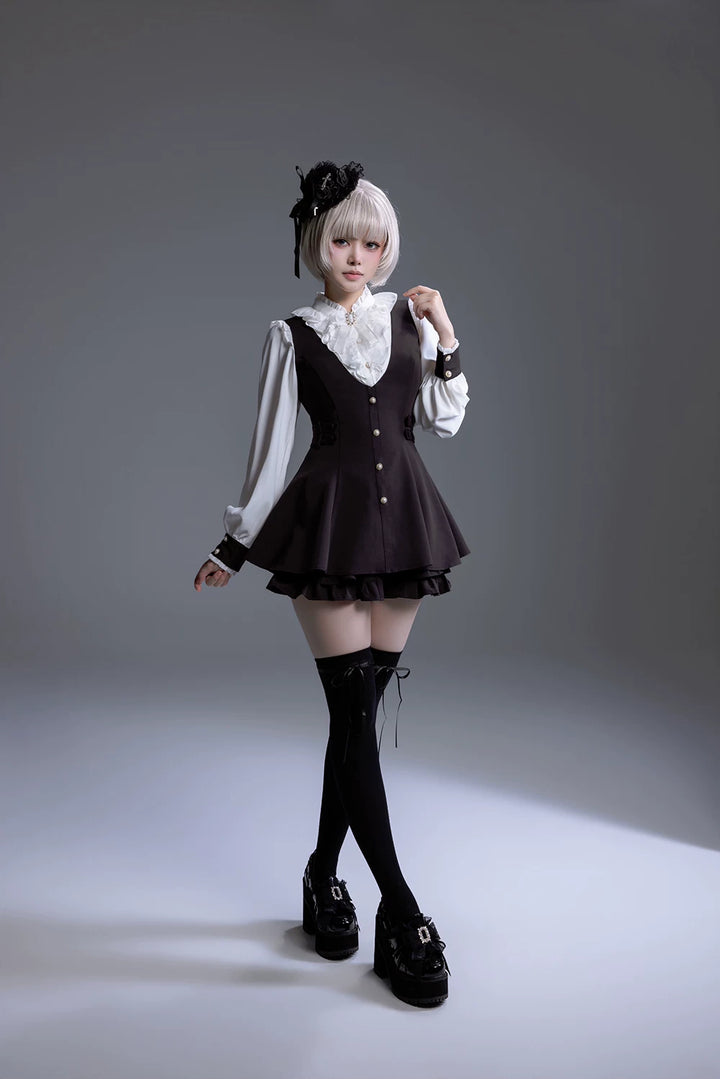 Black/White Jirai Kei Platform High Heel Shoes, Lace Bow 45952:872968