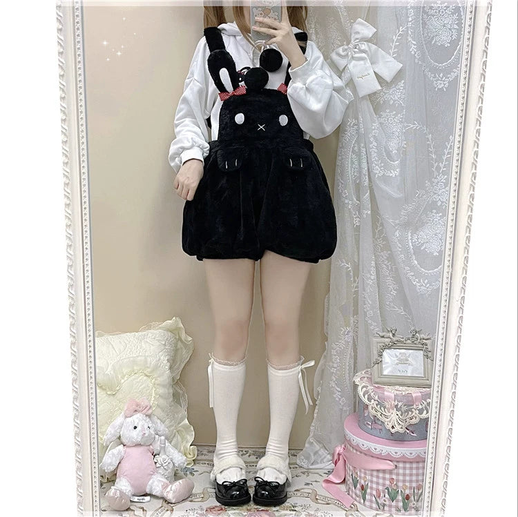 Kawaii Fashion Fluffy Bunny Bear Overalls Hoodie Bear Bag 22628:333440