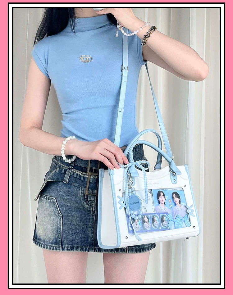 Y2K Square Shaped Ita Bag, Clear Window & Star Chain 45418:848135