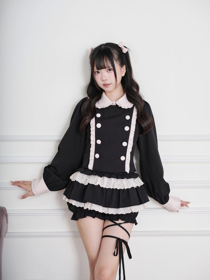 Jirai Kei Double-Breasted Top, Tiered Skort 45931:871190