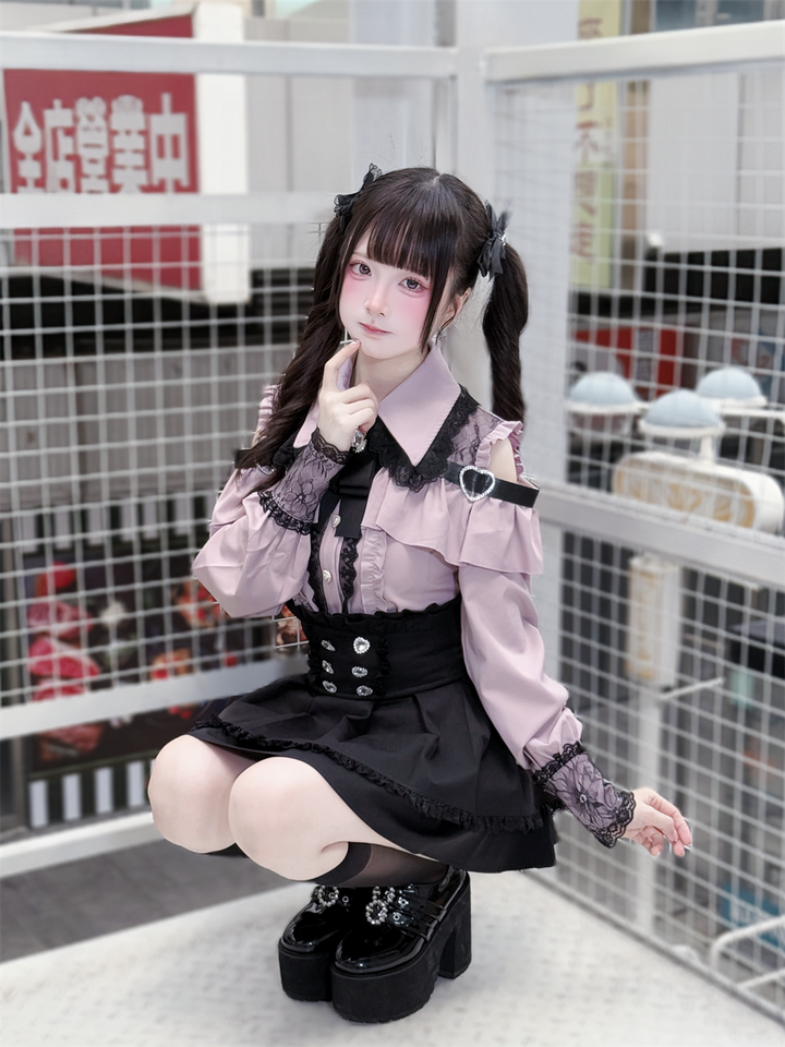 Lace-trimmed Jirai Kei Blouse, Multiple Colors (2XL L M S XL) 43878:788241