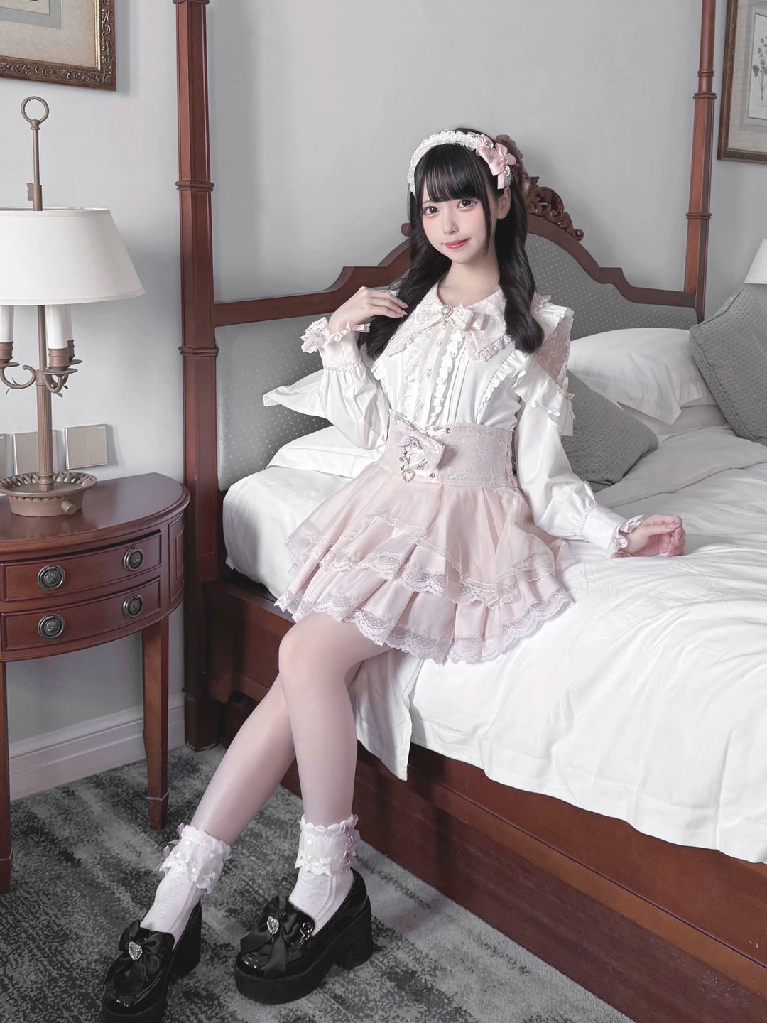 Jirai Kei Long Sleeve Blouse, Lace Open-Shoulder 44588:815114