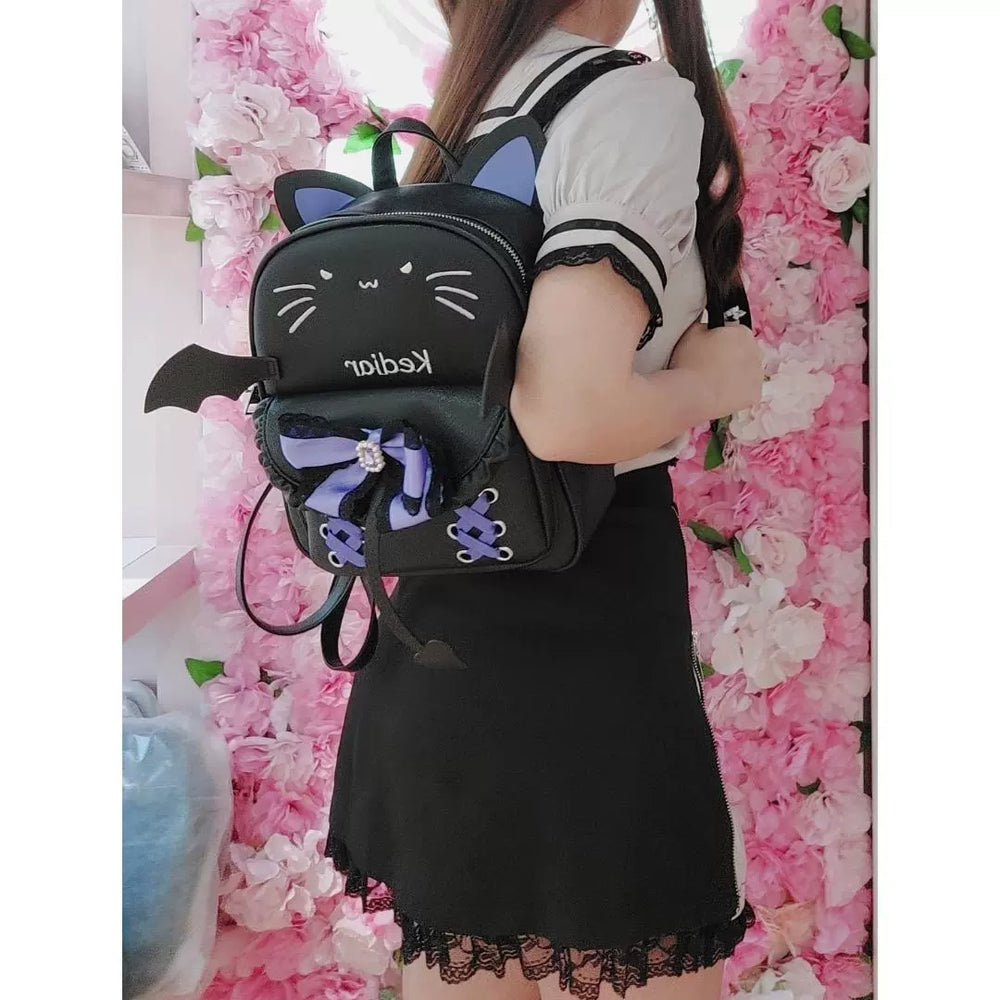 Jirai Kei Bag Devil Cat Double Shoulder Bag Kawaii Black Bag 37690:568180