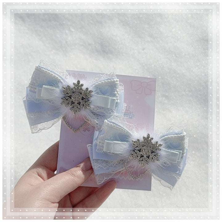 Jirai Kei Hair Clips, Snowflake Decoration and Fluffy Fur 45565:853464