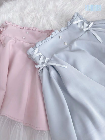 Jirai Kei Skirt Sweet Pink Blue Skirt With Flounce Hem 35800:504098