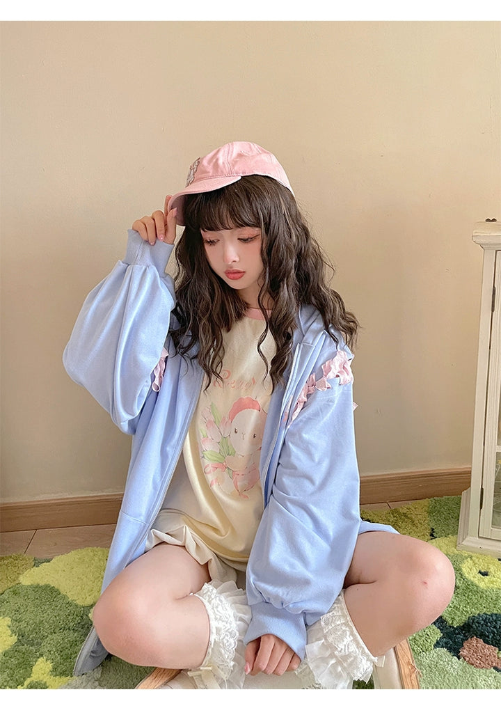 Pastel Oversized Hoodie Blue Apricot Bunny Ears Sweatershirt 22656:344346 22656:344346