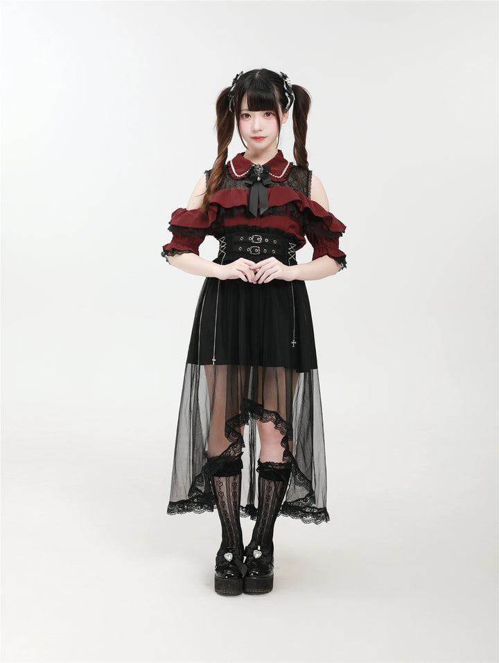 Jirai Kei Shirt with Bust Flounce Hem/Hidden Button 43035:762519