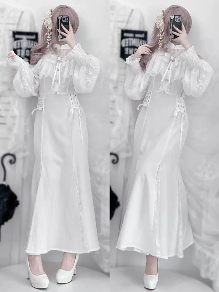 Ryousangata Mermaid Dress, Flounce Lace Open Shoulder 43591:784393