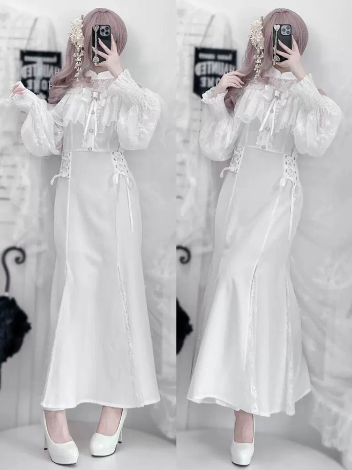 Ryousangata Mermaid Dress, Flounce Lace Open Shoulder 43591:784393