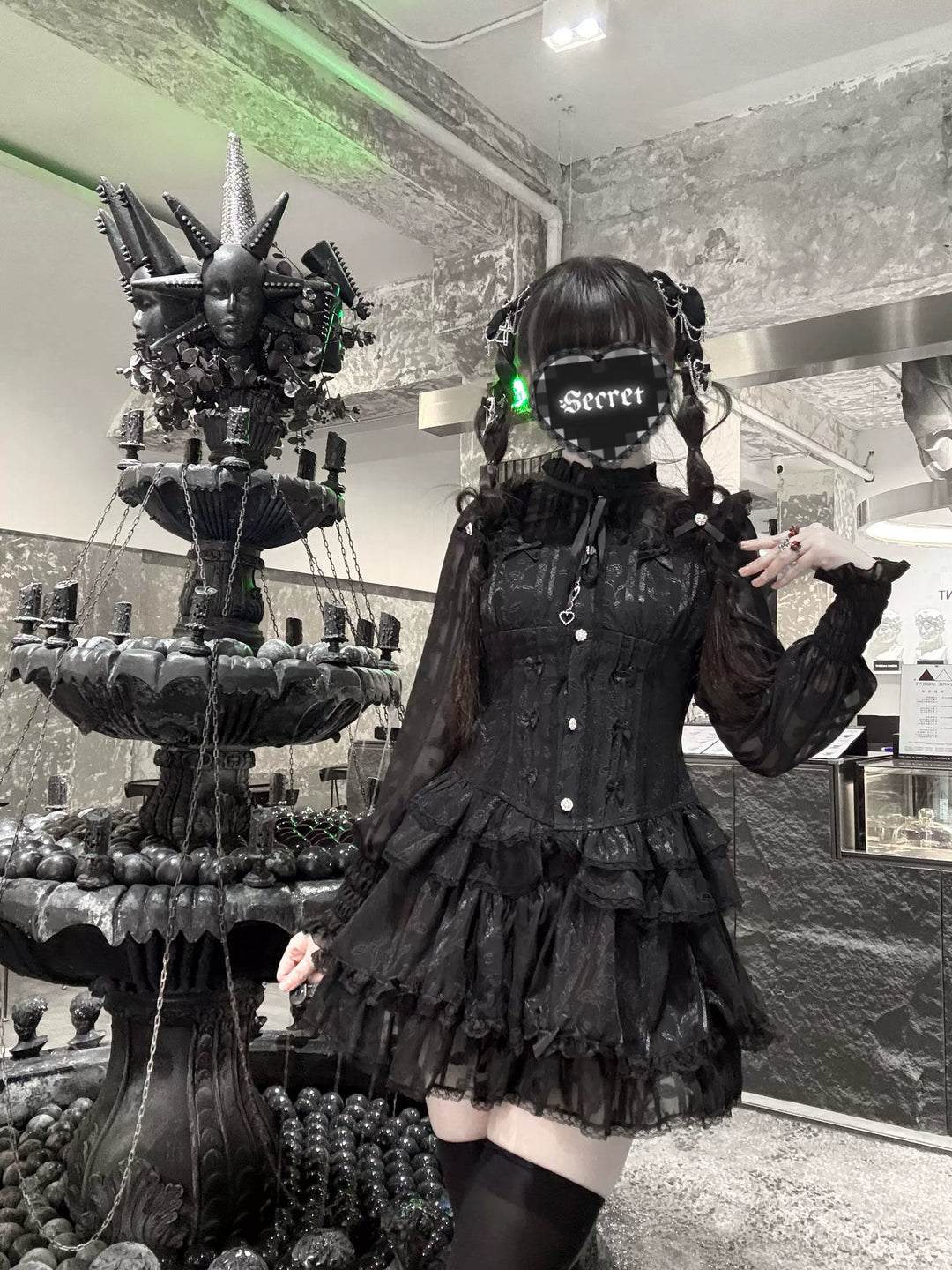 Jirai Kei Blouse & Bloomers Set, Ruffled Stand Collar 44959:831588