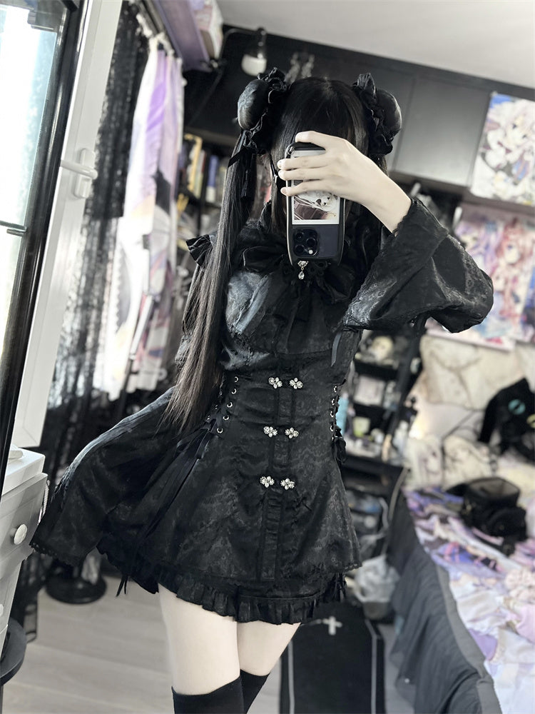 Jirai Kei Dress Short Sleeve Dress Shorts Set Chinese Style (L M S XL) 34130:481788