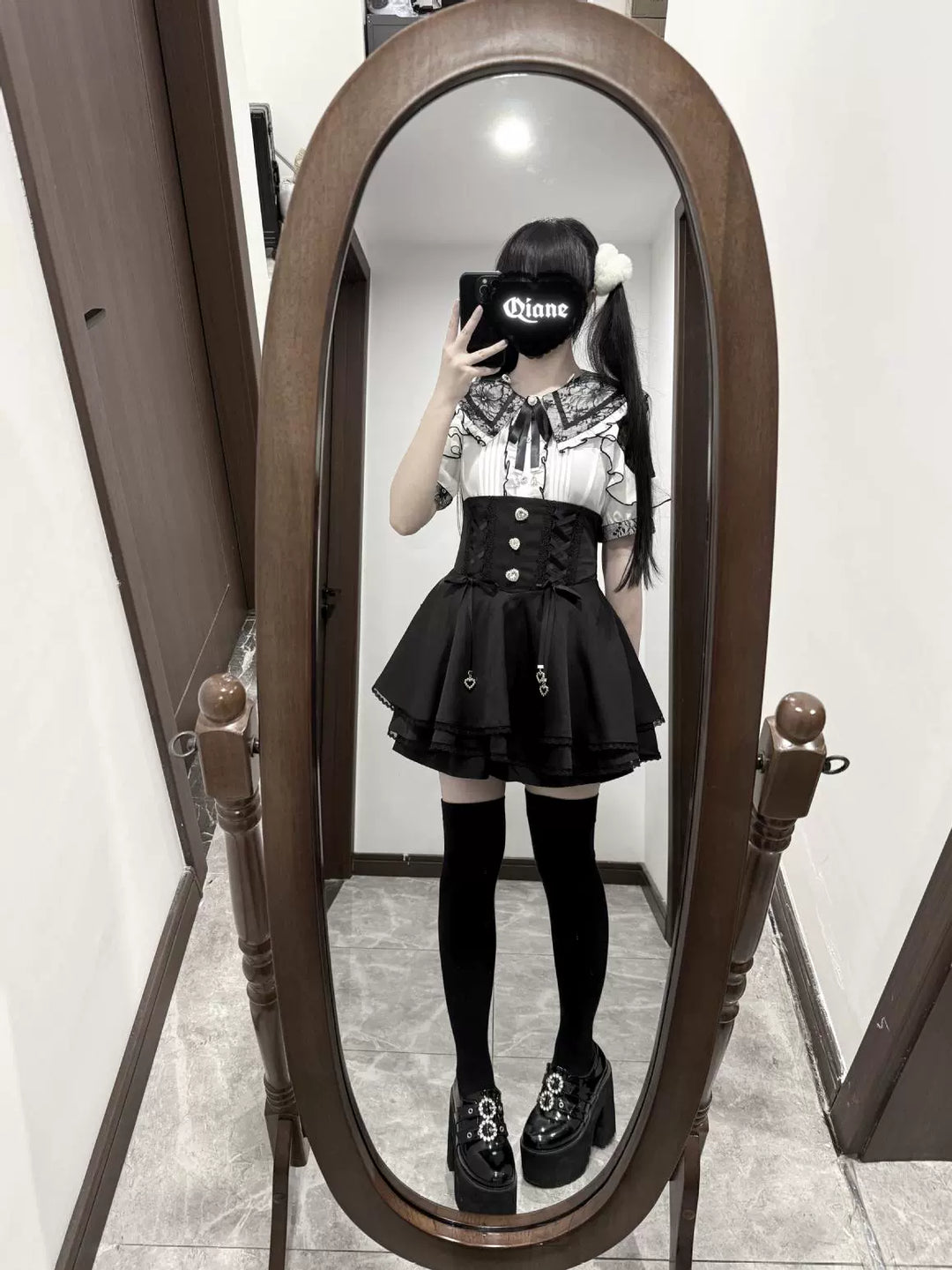 Chiffon Jirai Kei Blouse, Bow Collar 43784:785816