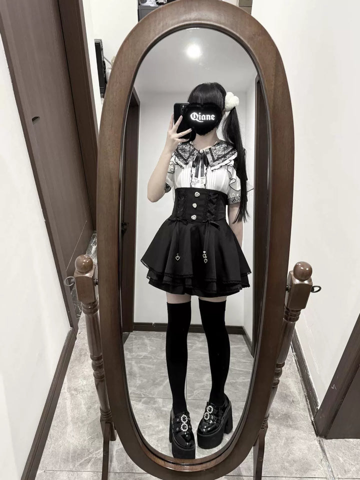Chiffon Jirai Kei Blouse, Bow Collar 43784:785816